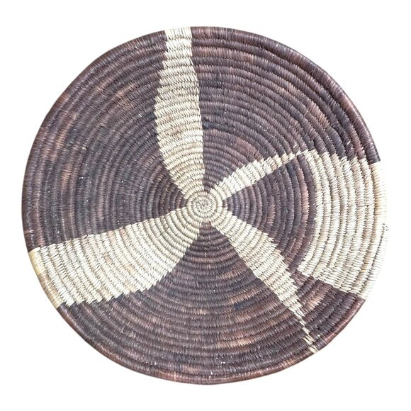 Vintage Handwoven Natural Coil Basket Pictoral Tribal Catch All Accent SW 12"